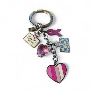 Coach Silver & Pink Heart Keychain Bag Charm